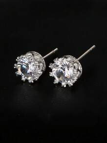 1 Pair Fashionable Crown Crystal Zirconia Micro-Inlaid Stud Earrings, Versatile For Daily Wear And Parties, All Seasons