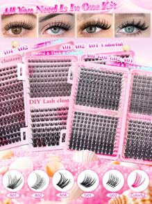 Juego de extensiones de pestañas DIY con 1216 piezas/440 piezas/392 piezas/384 piezas/120 piezas/72 piezas de mechones de pestañas individuales en forma de D de colores variados, de 9-18 mm de ancho, de aspecto natural, denso, resistente al agua y súper ligero. Para uso en casa o en movimiento para la vida diaria, fiestas, viajes, festivales de música y el Día de la Madre.