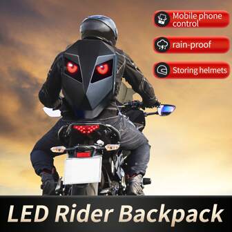 Mochila de motocicleta con pantalla LED de 19", bolsa de gran capacidad con doble hombro y aplicación móvil descargable, compartimento para casco, compartimento para computadora portátil, adecuada para campamento, viaje, ciclismo - Accesorios de motocicleta geniales para hombres y mujeres