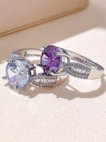 1 anel de cobre ajustável elegante com diamantes de zircônia coloridos, presente moderno