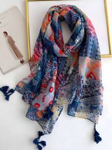 Soft And Breathable Scarf For Women, Lightweight Warm Colorful Print Shawl With Tassels, Perfect For Outdoor And Daily Use  Winter Fall