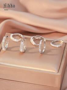 Hihho Set de 6 piezas de aretes de aro con forma de U y redondos de circonita cúbica, un regalo de joyería de lujo, el mejor regalo de joyas elegantes para mujer para días festivos, San Valentín