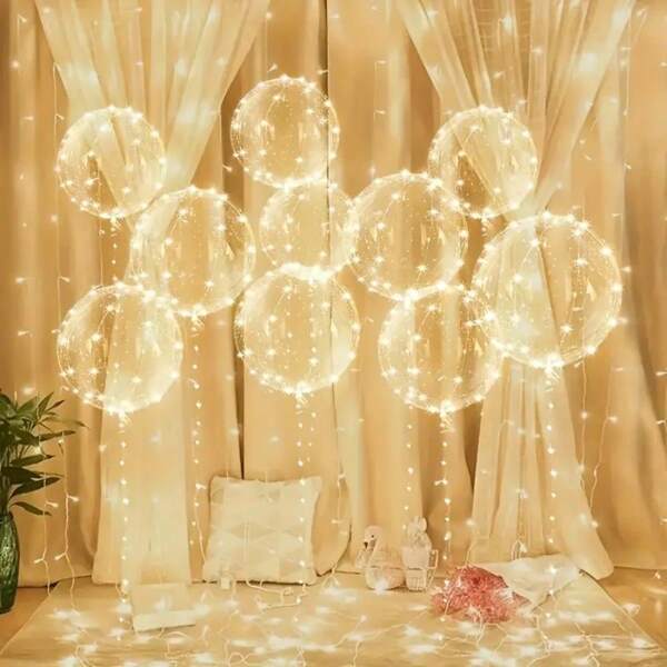 10 sets de ballons à bulles avec lumières LED, bulles transparentes lumin­escentes pour décoration de mariage, anniversaire, fête de Noël, petit cadeau créatif, accessoires de festival, fournitures de fête, décoration de fête, décoration de mariage, fournitures de mariage, 10 ballons, 10 boîtes lumineuses