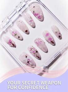 Set de 10 envoltorios de uñas hechos a mano con perlas, con diseño de lazo encantador y cisne blanco con strass, ultradelgado sin residuo, acabado brillante que crea una apariencia elegante, perfecto para las uñas del Día de San Valentín