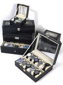 1pc High-End Watch & Jewelry Box, 2/3/6/10/12 Slots Display Storage Case With Window