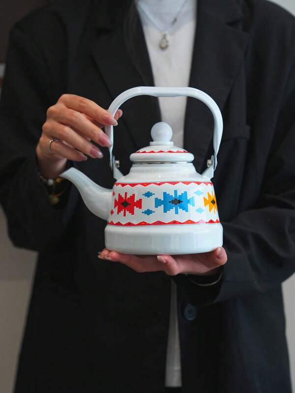 1pc Classic Retro Pixel Mosaic Design Teapot, Cute & Chic Nordic Style, Versatile & Practical For Home Decor, Afternoon Tea, Gathering, Camping, Holiday Gifts Like Thanksgiving, Christmas, New Year, Eid, Mother's Day, Independence Day, Multipurpose For Microwave, Campfire