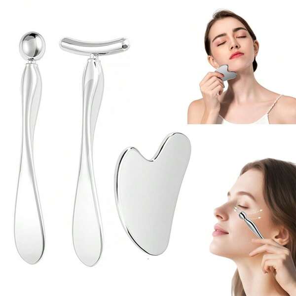 3/2/1 Pcs Stainless Steel Eye Cream Applicator, Fragrance-Free Facial Massage Tool, Stainless Steel Gua Sha Facial Tool, Gua Sha Face Metal Scraping Tightening Massage Gua Sha Beauty Tool For Face, Eyes And Neck