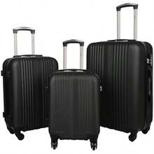 Professional Quality 3 Piece Luggage Set With Durable Stripe Design Black Color - as pic - View 2