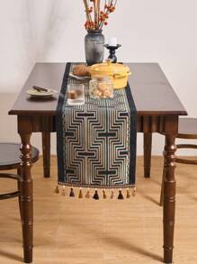 1pc Gold Wavy Striped Jacquard Table Runner, Modern Nordic Style With Tassels, Rectangular Decor For Dining, Coffee, TV Stand, Foyer, Home Decor, Suitable For Holidays, Parties, Birthday, Daily Use
