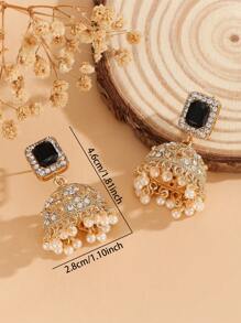 1 Pair Luxury Earrings, Elegant Crystal Embedded Fashion Bells & Tassel Faux Pearl Drop Earrings, Bollywood Jewelry Gift Suitable For Women's Daily, Festival, Wedding And Party Wear