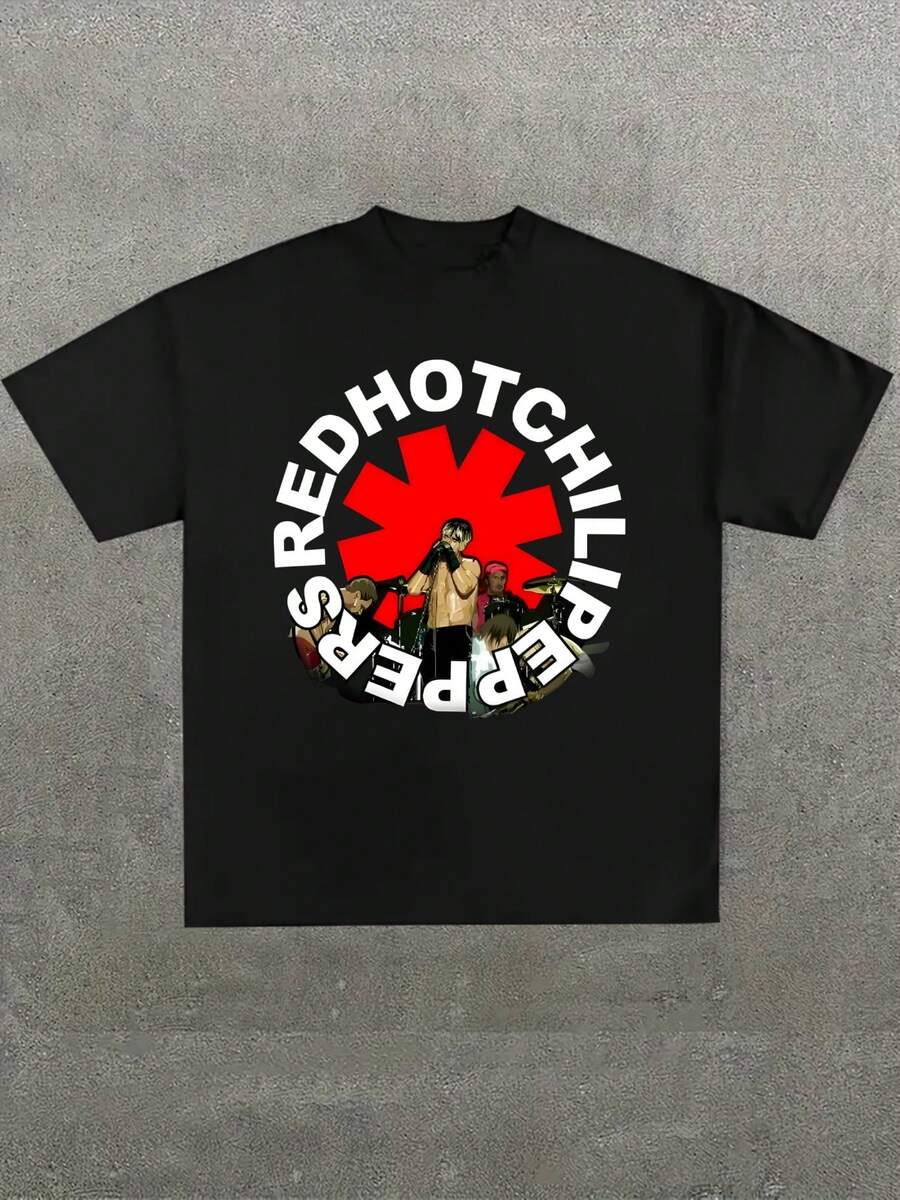 Para hombre,Camisa con Tema de la Banda Red Hot Chili Peppers: Estilo Musical y Moderno,Camiseta casual de cuello redondo y manga corta con estampado,adecuada para uso diario en primavera y verano,unisex - Negro - Ver 1