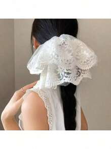 Large Floral Scrunchie For Women, New Sophisticated Lace Edged Polished Hair Ties, Dainty French Bun Holder Hair Accessories, Made Of Polyester Fiber, Scrunchy Hair Ties Scrunchies