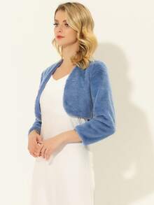 Women's Evening Shrug Wedding Gown Fuzzy Formal Fluffy Bolero Jacket - 霧霾藍 - 查看 3