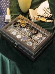1pc High-End Watch & Jewelry Box, 2/3/6/10/12 Slots Display Storage Case With Window