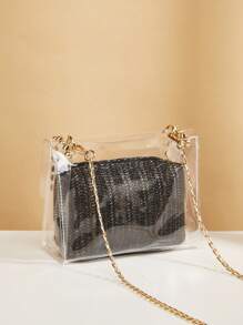 Bolso de cadena transparente, nuevo bolso de gelatina transparente para mujer, bolso cuadrado de hombro versátil con cadena tejida, adecuado para salir, ir al trabajo, regalar y uso diario, verano