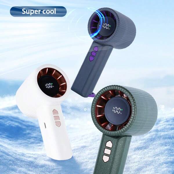 Ventilateur portable à grande vitesse, Chargement rapide USB, Écran numérique 100 vitesses réglables, Avec crochet, Refroidissement compact mais puissant pour le bureau et l'extérieur, Batterie rechargeable 1200 mAh