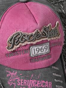 DareSee 一顶复古做旧水洗破洞休闲棒球帽，适合日常出行。街头音乐节、Y2K音乐节、返校季、秋季、圣诞节、冬季圣诞礼物 - 玫紅色 - 查看 4