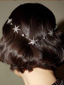 Six-Pointed Star Rhinestone Hair Comb Bride Comb Headband Headdress Fashion Wedding Jewelry Accessories For Women - Silver - View 1