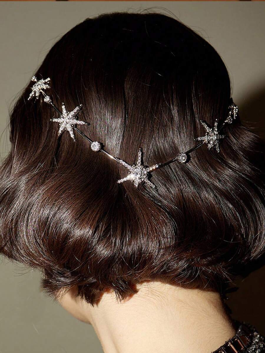 Six-Pointed Star Rhinestone Hair Comb Bride Comb Headband Headdress Fashion Wedding Jewelry Accessories For Women - Silver - View 1