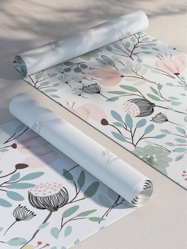 1pc Nordic Floral And Simple Green Stripes Pattern Thick Wallpaper, PVC Peel And Stick Removable Waterproof, Suitable For Children's Room Decoration, Kindergarten And Kids Activity Room Background Wall Sticker, Cupboard Door Desk Chair Renovation Decal. Available In 3 Sizes: 15.75*47.24/118.11/196.85inch