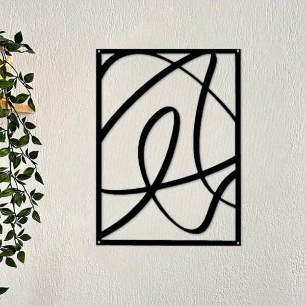 1pc Black Metal Abstract Wall Art – Curved Line Metal Decor – Wholesale Tin Signs – Fire-Resistant And Safe Around Heat Sources – Metal Plaque Decoration – Perfect Gift For Men