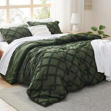 Luxurious Tufted Boho Comforter Set Queen Size - Premium Beige Bedding Ensemble With 3-Piece Shabby Chic Embroidery, Ideal Gifts For Women, Soft Jacquard Queen Comforter For All Seasons - 05 - 橄欖綠 - 鑽石般 - 查看 2