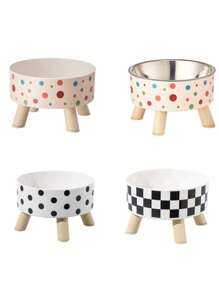 1pc Colorful Polka Dot/Black & White Dot/Plaid Anti-Slip & Anti-Spill Pet Raised Feeder Bowl, Cat/Dog Food Dish, Large Capacity 5.51-3.54 Inch, Essential For Small Dog/Cat Feeding