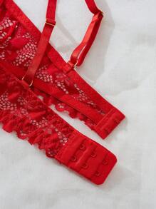 Lingerie sexy, ensemble de lingerie fine avec bordure en dentelle rouge, enflammer la nuit passionnée, libérer le charme charmant