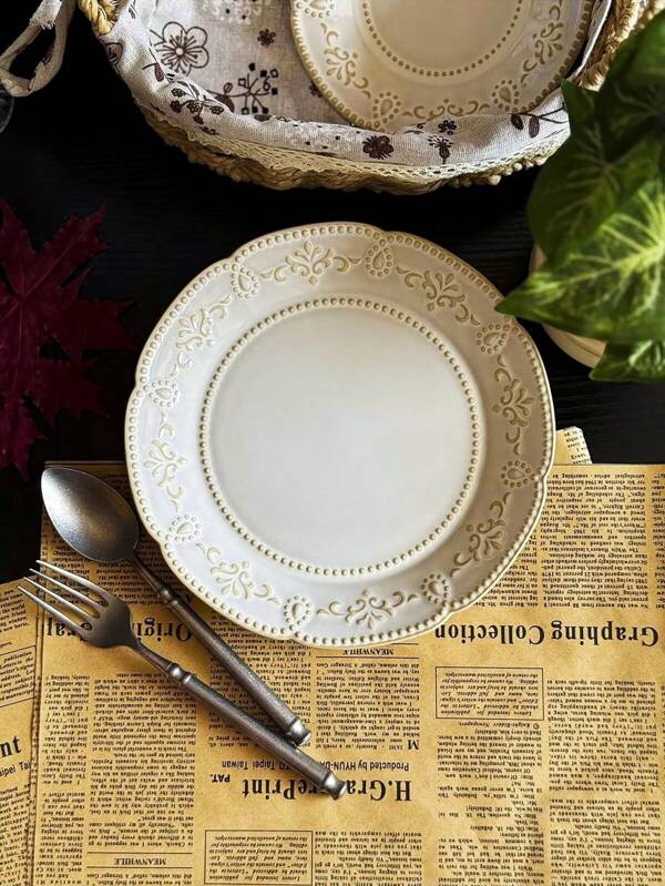 1 pieza/2 piezas/4 piezas Platos de cerámica con estilo palaciego retro y estampado, platos occidentales para bistec/pasta, platos de postre para té de la tarde, platos para pan del desayuno, platos para fruta/ensalada, platos para salsa