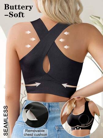 Seamless Bras For Women's Back Cross Underwear Comfortable Wireless Soft Lightweight Bra Yoga Top Plain Simple Breathable Lingerie