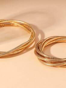 2 Peças Conjunto de Joias com Colar e Pulseira de Corrente Multicamadas, Cor Dourado Minimalista
