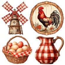 1 Pack Retro Red Plaid Rural Cottage Stickers, DIY Scrapbooking, Diary, Album, Photo Craft Supplies, School Decorative Sticker Materials