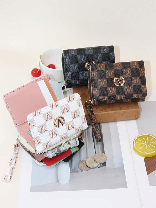 محفظة نسائية صغيرة عملية بطبعات حرفية، مغلقة بسوستة، بتقسيمات متعددة لبطاقات الهوية والائتمان، محفظة صغيرة أنيقة للنساء