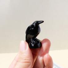 1PC Obsidian Crow Figurine Natural Gemstone Crystal Crafts Healing Energy Stone Halloween Home Decoration Holy Lucky Gift