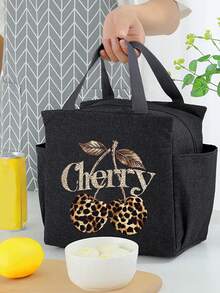 Thermal Bag,Lunch Insulated Bag With The Leopard Cherry Pattern With A Black Cutlery Storage Bag, A Double Pocket Lunch Box Bag, Large Capacity, Student Meal Insulated Refrigerated Bag, Portable Travel Picnic Bag, Office School Lunch Bag Insulated Lunch Box, Work Lunch Box, Work Office Holiday Lunch Box, And Multi-Functional Camping School Lunch Box For Both Men And Women,Mother'S Day Giftback To School School Stuff Bag For School Lunch Bag For Women Cooler Bag Picnic Accessories - Multicolor - View 9