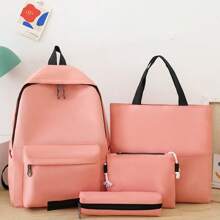 4pcs Back To School Set: Backpack, Stationery Bag, Document Bag, Mini Crossbody Bag, College Style, Solid Color, Large Capacity