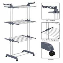 Clothesline, 4-Tier Vertical Folding Clothes Drying Rack With Wheels, Large Drying Space, Stainless Steel Clothesline For Outdoor And Indoor Use - TENDEDERO-4P-gRIS - View 4