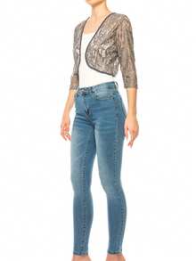 Casual Lace Bolero Crochet Cardigan With 3/4 Sleeves    Casual  Fabric  Sheer  Split      Daily - 灰色 - 查看 4