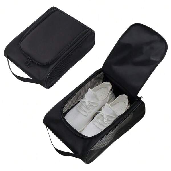 1/2pcs Golf Shoe Bag, Outdoor Travel Zipper Shoe Bag, Dust-Proof Travel Shoe Storage Bag, Portable Breathable Mesh Shoe Bag, Sports Shoes Storage Bag With Handle