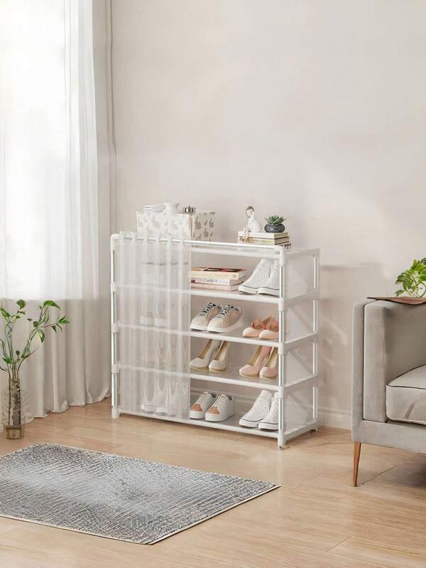 1pc Multi-Tier Dust-Proof Shoe Rack, Shoe Cabinet, 23.62 Inches Wide, Storage, Shelves With Curtain, High Capacity Shoe Organizer For Indoor/Outdoor, Entryway, Home, Holiday/Christmas/Kids Gift