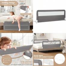New Recommended Extra Long 150cm Bed Rail Safety Guard For Toddlers With Foldable Mesh Protection Barrier Gray - Grey - View 1