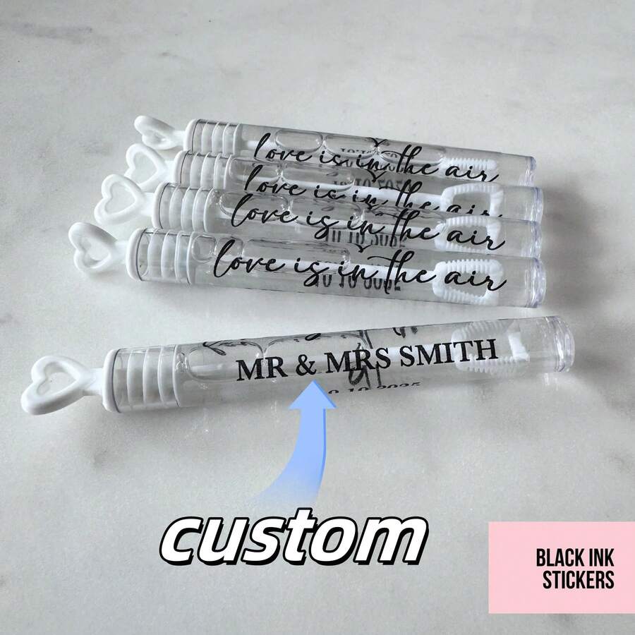 100pcs Customized Wedding Bubbles, Love-Filled Air, Wedding Favors, White Wedding Bubbles, Personalized Wedding Bubble Stickers (No Bubble Wands) - Transparent Wedding Stickers - View 1