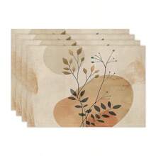 1pc/4pcs/6pcs Everyday Decor Placemats, Floral Leaf Linen Placemats, Stain Resistant Placemats, Suitable For Home, Dining Room And Restaurant, Tabletop Decoration, Home Goods