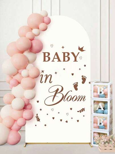5.9 英尺（1.8 米） - 金属背景支架带白色拱形盖，氨纶，婴儿淋浴装饰标志 - 男孩和女孩通用 Baby In Bloom 贴花 Baby In Bloom 标志贴花背景婴儿淋浴派对贴花性别揭示女孩或男孩婴儿淋浴字母用于气球拱门婴儿淋浴怀孕墙壁装饰