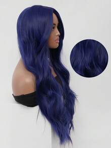 时尚午夜蓝长款蓬松波浪假发，34英寸，中分刘海，柔软蓬松，耐热纤维，适合女性日常佩戴、节日聚会、婚礼派对、万圣节、圣诞节、角色扮演、Y2K冬季休闲街头风等场合。 - 藍色 - 查看 8
