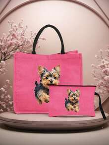 Running Puppy Black Shoulder Bag; Handbag; Handbag And Makeup Bag Combination; Large Capacity Handbag Paired With Exquisite Makeup Bag; One Shoulder Handbag And Makeup Bag
