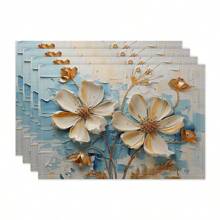 1pc/4pcs/6pcs Decorative Placemats, Watercolor Peony Linen Placemats, Easy To Clean, Suitable For Home, Restaurant, Dining Table Decor, Household Items