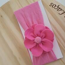turbante para bebe na faixinha meia com flor detalhe, acessório bebe serve ate 2 anos, - Rosa chiclete - Visão 3