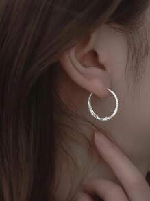 1 Pair Simple Elegant Starry Sky Frosted Silver Color Earrings, For Daily Wear And Events