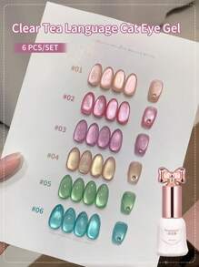 SHANGFEIYA 10ml Sommerklar Katzenaugen Nagellack Gel 2025 Neu Pop Dopamin Porzellanweiß Glasperlen Katzenaugen Gel für Mädchen 1 Stück/6Stück